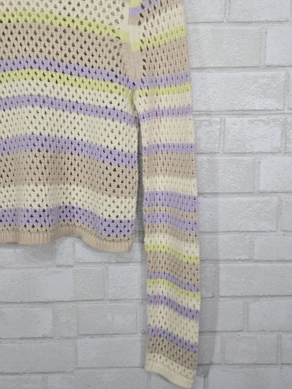 Full Tilt pastel striped open weave crochet sweater - Picture 3 of 12